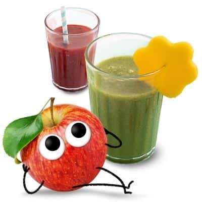 Freche Freunde - Smoothie für Kinder - Vorschau: Alfred Apfel schaut zu leckeren Smoothiegläsern