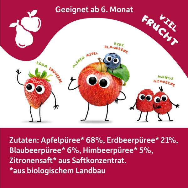 Freche Freunde Quetschie_Apfel-Erdbeere-Blaubeere-Himbeere Zutaten
