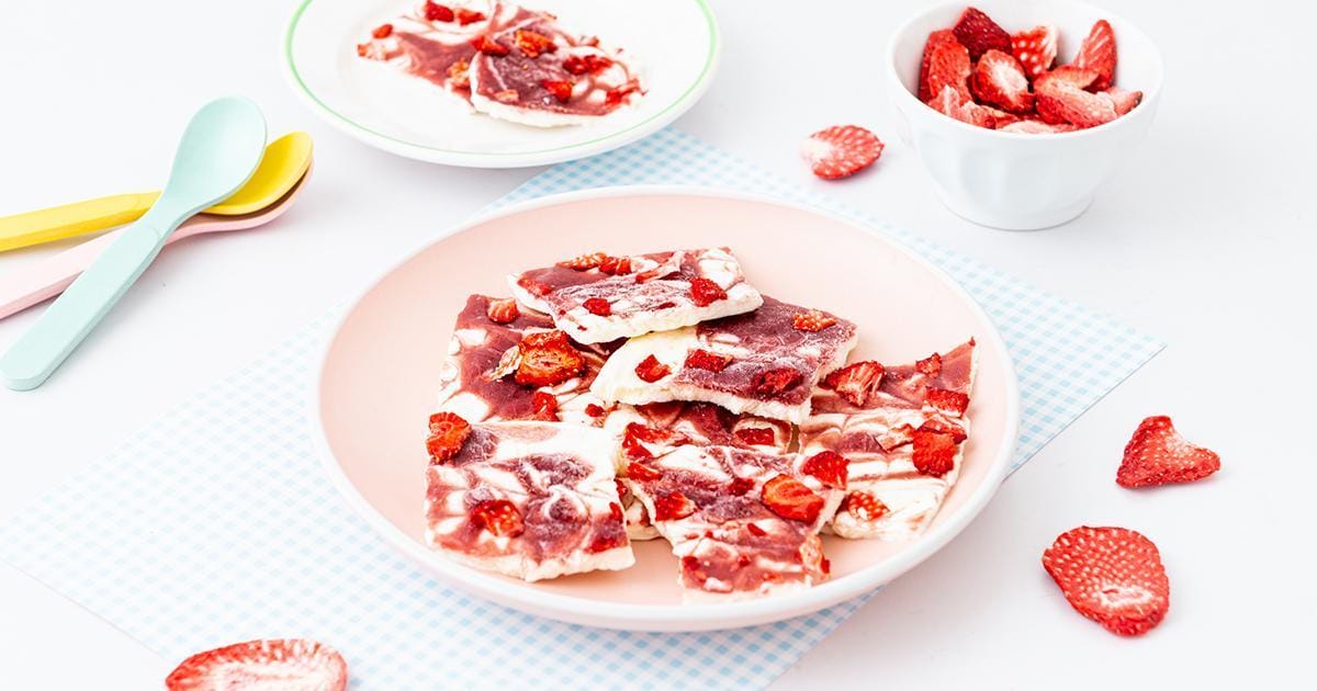 Frozen Joghurt Riegel mit Fruchtchips Erdbeere - gesunde Snacks für Kinder