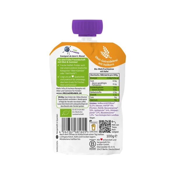 Quetschie_Banane-Apfel-Himbeere-Blaubeere-Hafer-Rückseite