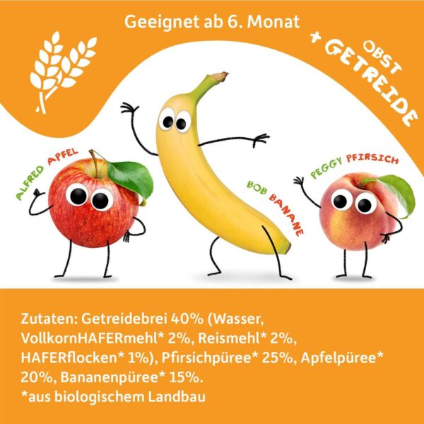 Zutaten von Freche Freunde Bio Quetschie Bio Quetschie Pfirsich-Apfel-Banane-Hafer