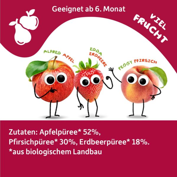 Zutatenliste von Freche Freunde Bio Quetschie-Apfel-Pfirsich-Erdbeere