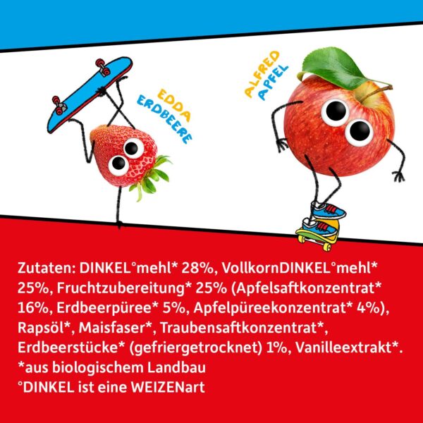 Zutatenliste von Freche Freunde Bio Eddas Keksriegel Apfel & Erdbeere
