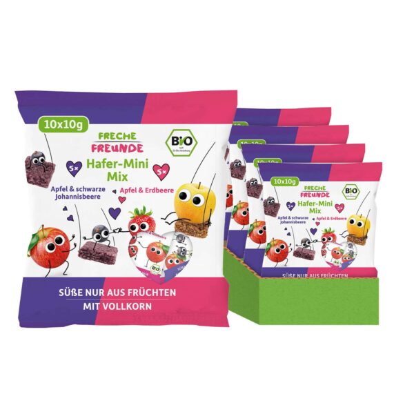 Hafer-Mini-Mix Apfel & Erdbeere und Apfel & schwarze Johannisbeere_Tray Hafer-Mini-Mix Apfel & Erdbeere und Apfel & schwarze Johannisbeere_Tray