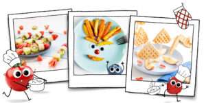 Freche Freunde - Blogbeitrag 10 Tipps fürs Kochen mit Kindern - 3 einfache Rezeptbeispiele: Obst-Raketen-Spieße, Gemüsepommes, Waffel-Apfel-Schiffchen