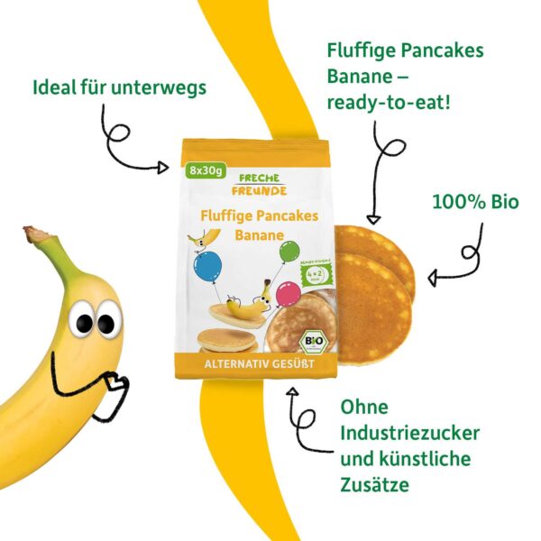 Freunde Bio Fluffige Pancakes Banane mit Bob Banane und den Produktvorteilen