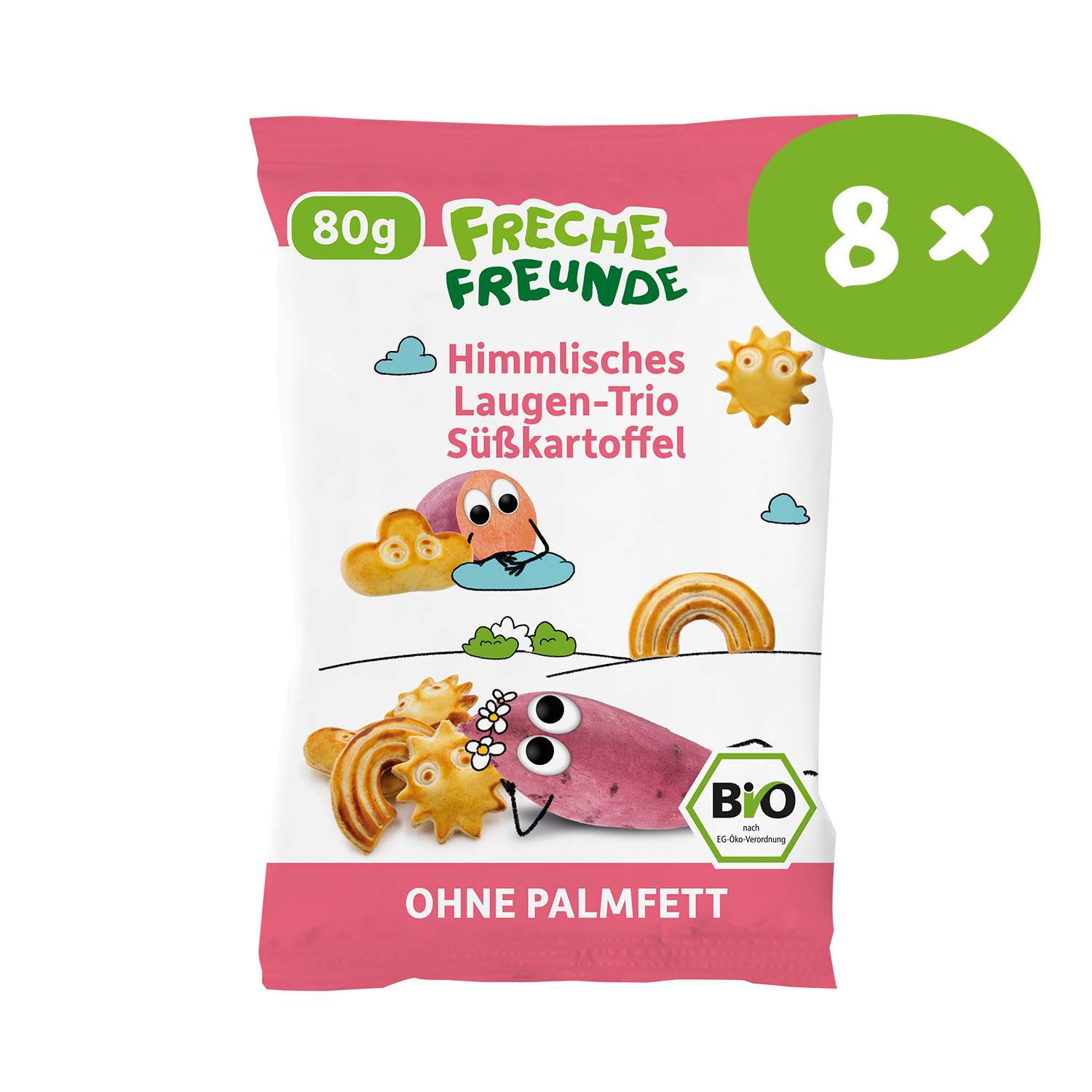 8x Freche Freunde Bio, 8x80g, Himmlisches Laugen Trio Süßkartoffel, Ohne Palmfett