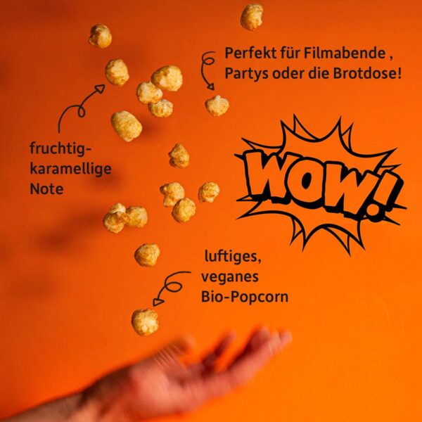 Freche Freunde Bio Alfreds Poppies Apfel Karamell Style mit Produktvorteile: luftig, veganes Bio-Popcorn,fruchtig-karamellige Note, perfekt für Filmabende, Partys oder die Brotdose.