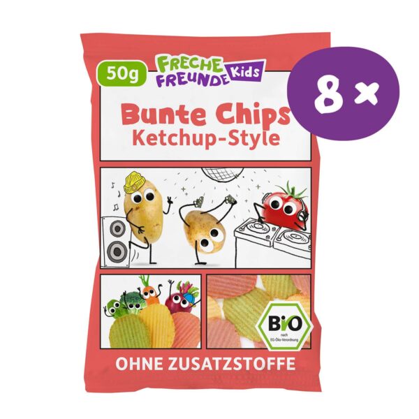 8x50g Freche Freunde Kids Bio Bunte Chips Ketchup Style, Ohne Zusatzstoffe